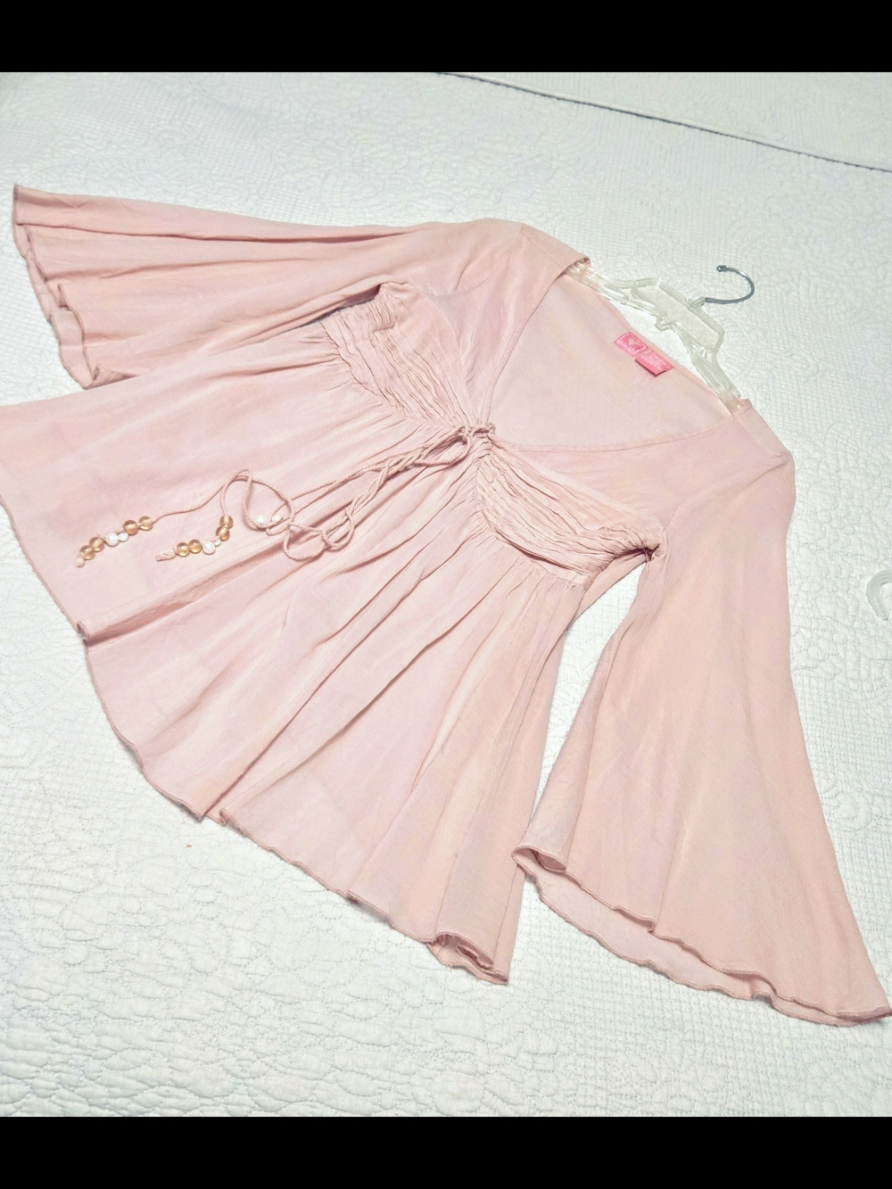 Women's Pink Bell-Sleeve Blouse Sz S